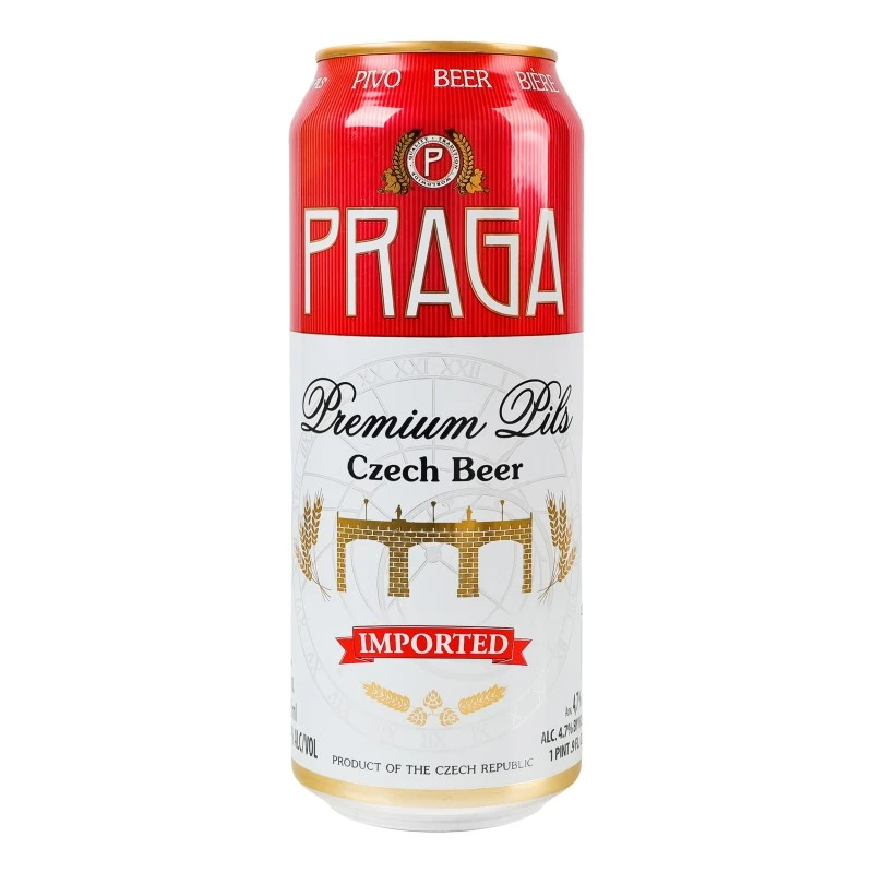 Пиво 4.7% светлое фильтрованное солодовое пастеризованное Premium Pils ж/б Praga, 0.5л