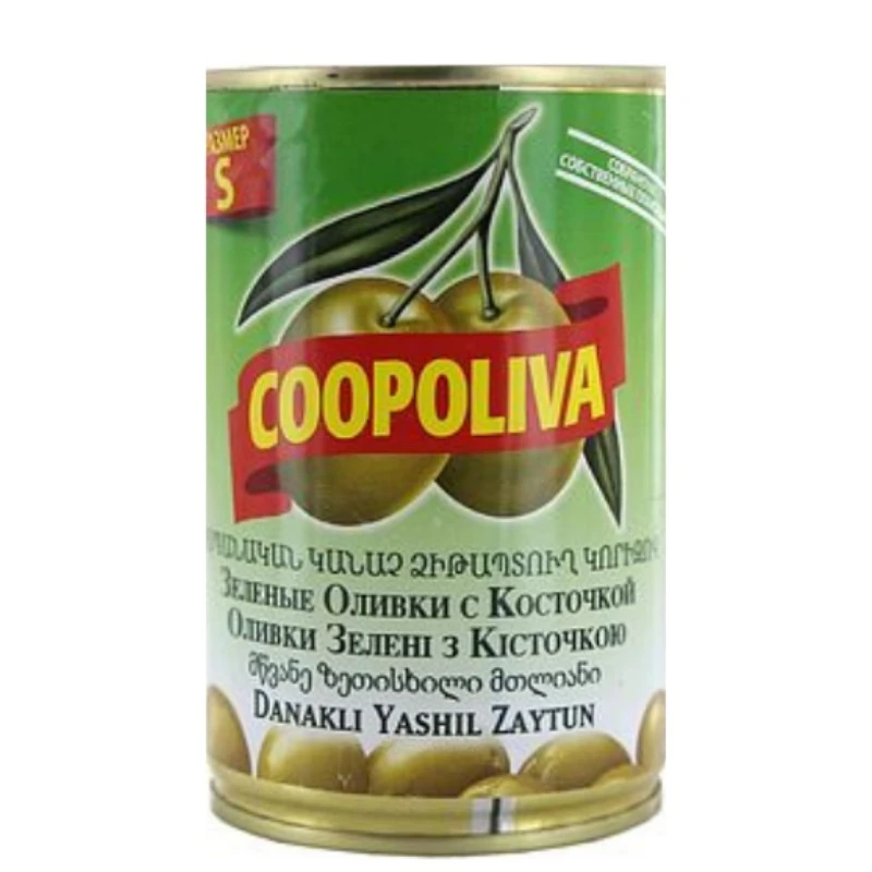 Оливки зелёные с косточками Coopoliva, ж/б 314мл