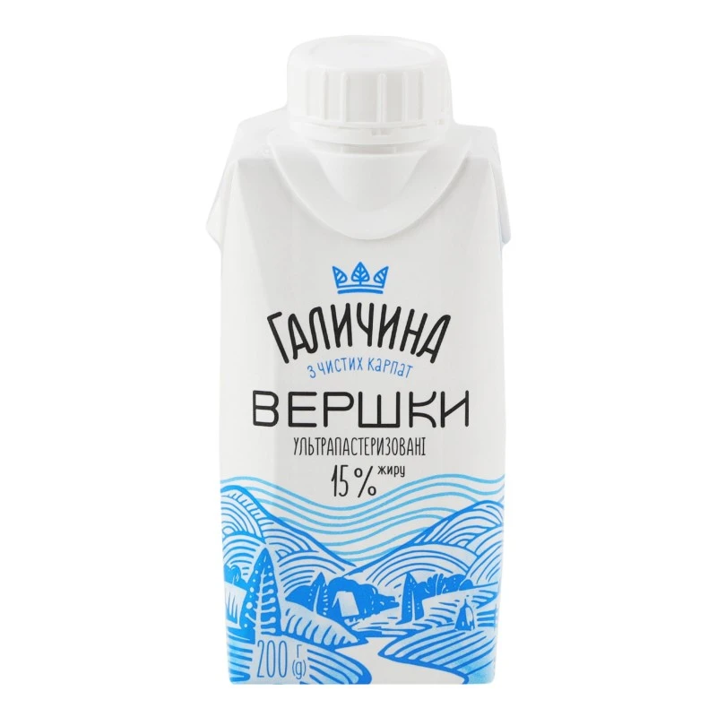 Сливки 15% ультрапастеризованные Галичина, 200 гP