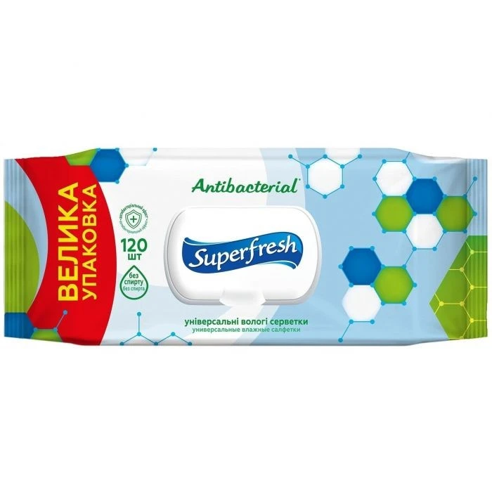 Влажные салфетки Antibacterial Superfresh, 120 шт/уп.