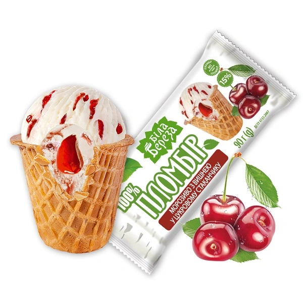 Мороженое с вишней в сахарном стакане Біла Береза, 90 г