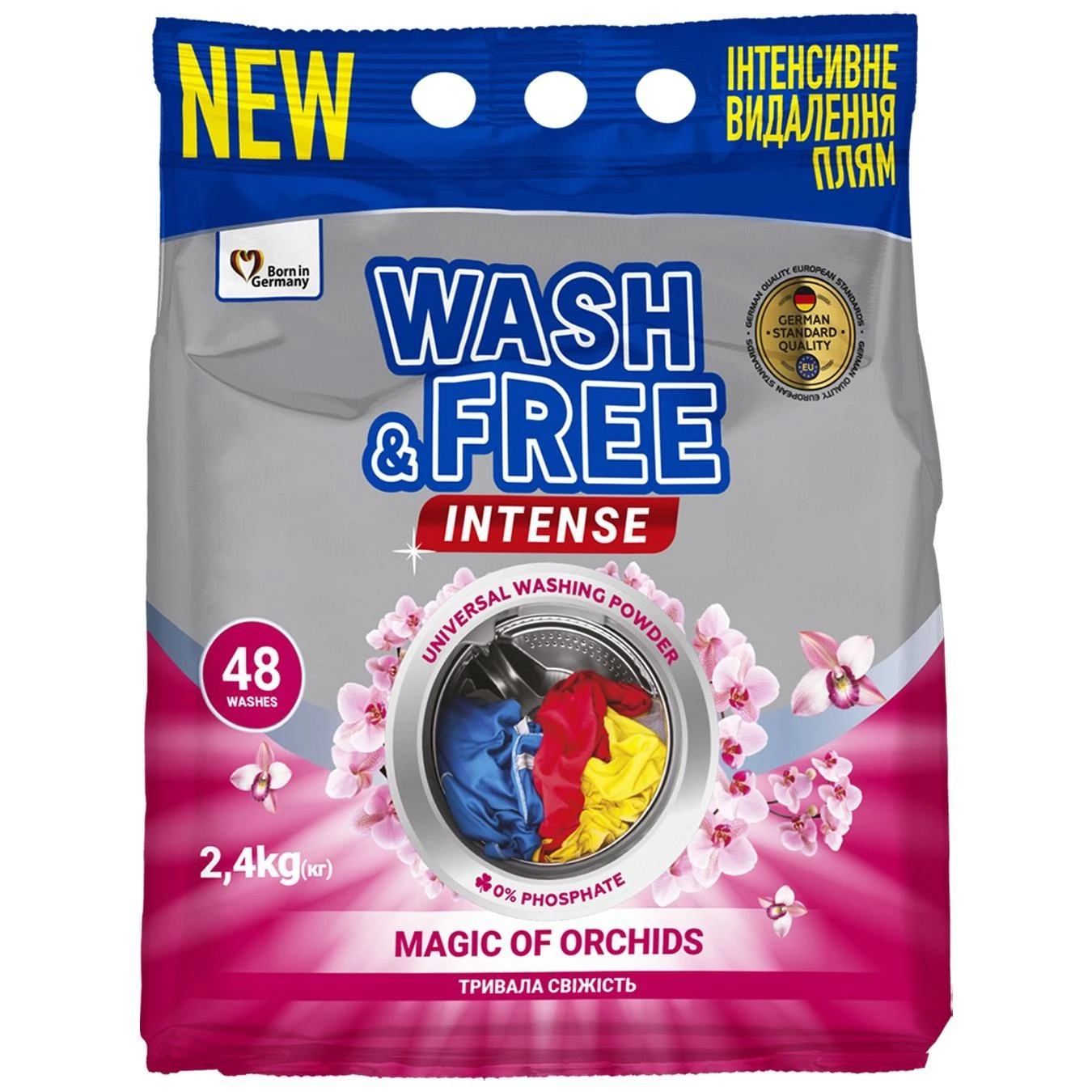 Порошок для стирки универсальный Intense Магия орхидей Wash&amp;Free, 2.4 кг