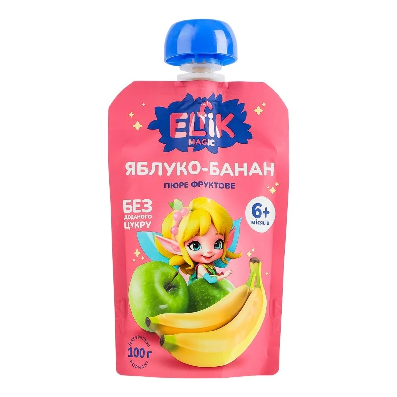 Пюре фруктовое яблуко банан дой-пак ELFIK Magic, 100 г