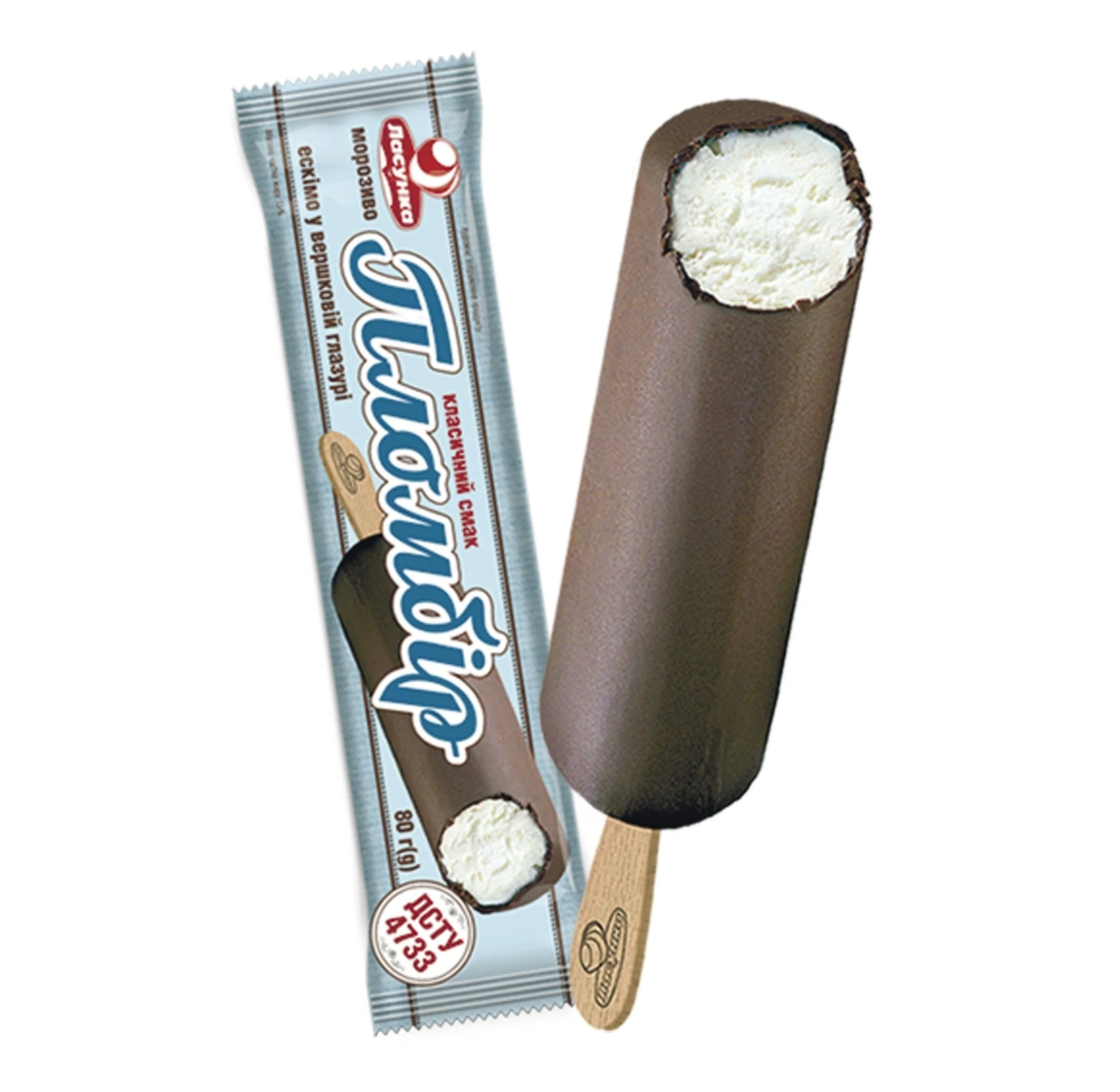 Мороженое пломбир эскимо в глазури Ласунка, 80 г