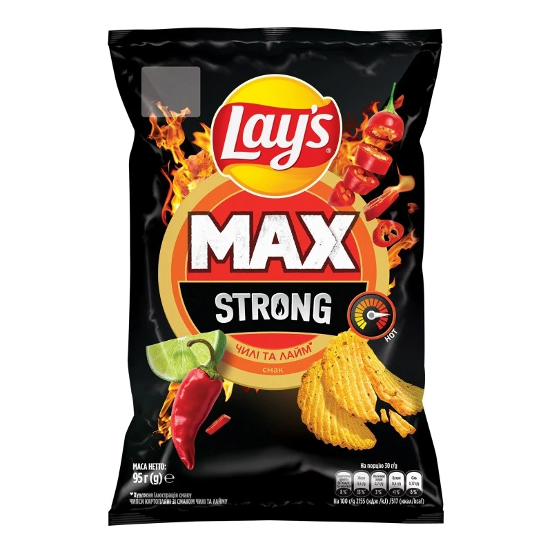 Чипсы картофельные Чили и лайм Strong Max Lay&#039;s, 95г
