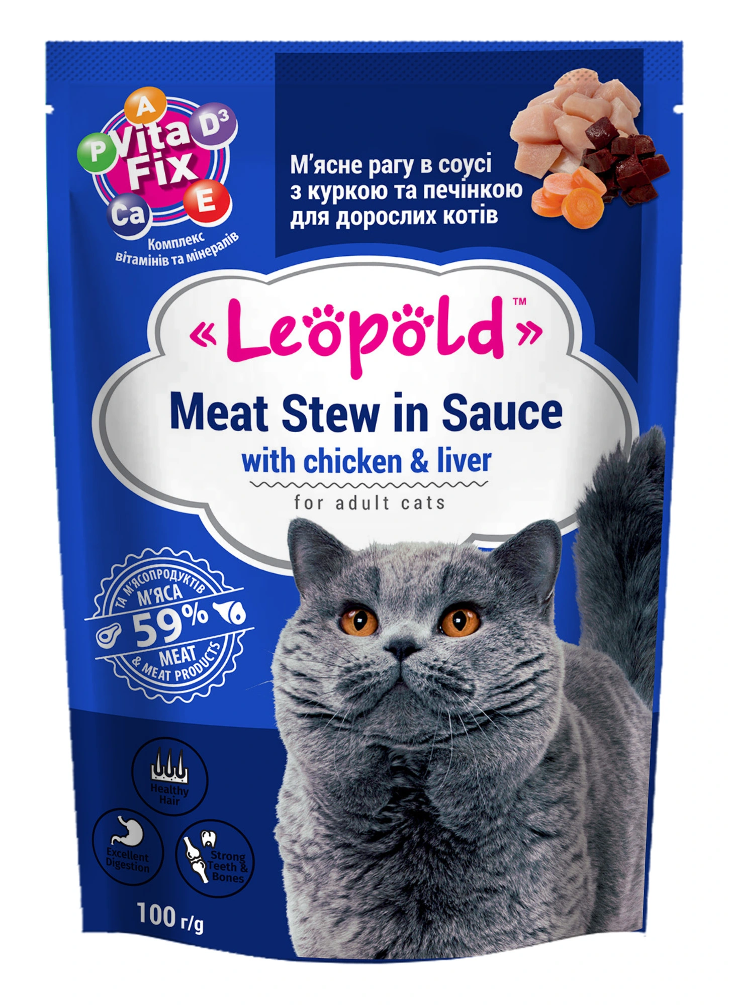 Корм для котов в соусе с курицей и печенью Рагу Leopold, 100 г