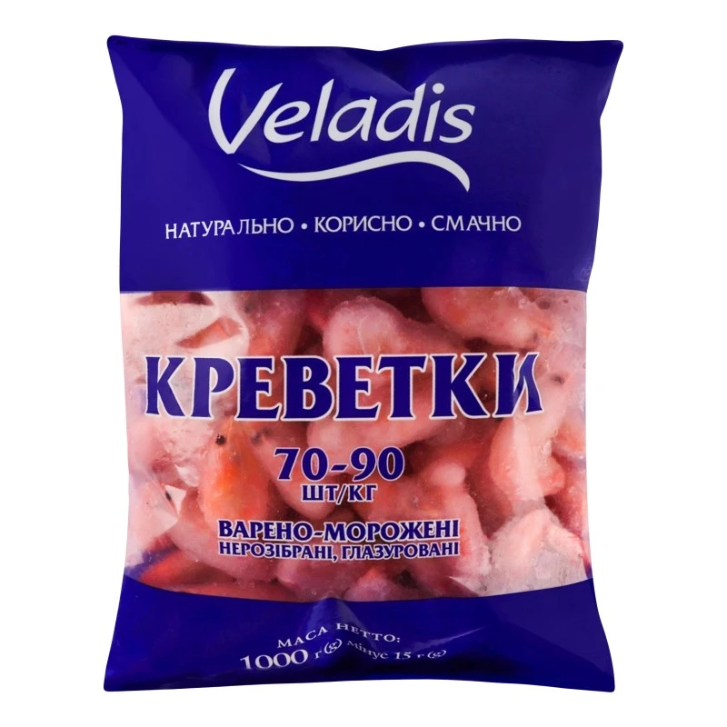 Креветка замороженная с головой 70-90 Veladis, 1 кг