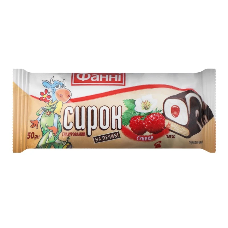 Сырок глазированный 15% на печенье Земляничный джем Фанні, 50 г