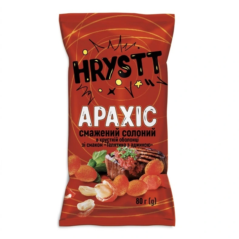 Кранч-Арахис жареный соленый в хрустящей оболочке со вкусом телятины с аджикой Hrystt, 80 г