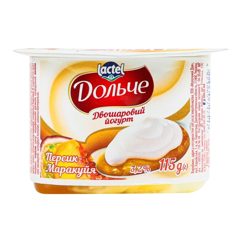 Йогурт 3.2% двухслойный Персик-маракуйя Дольче, 115 г