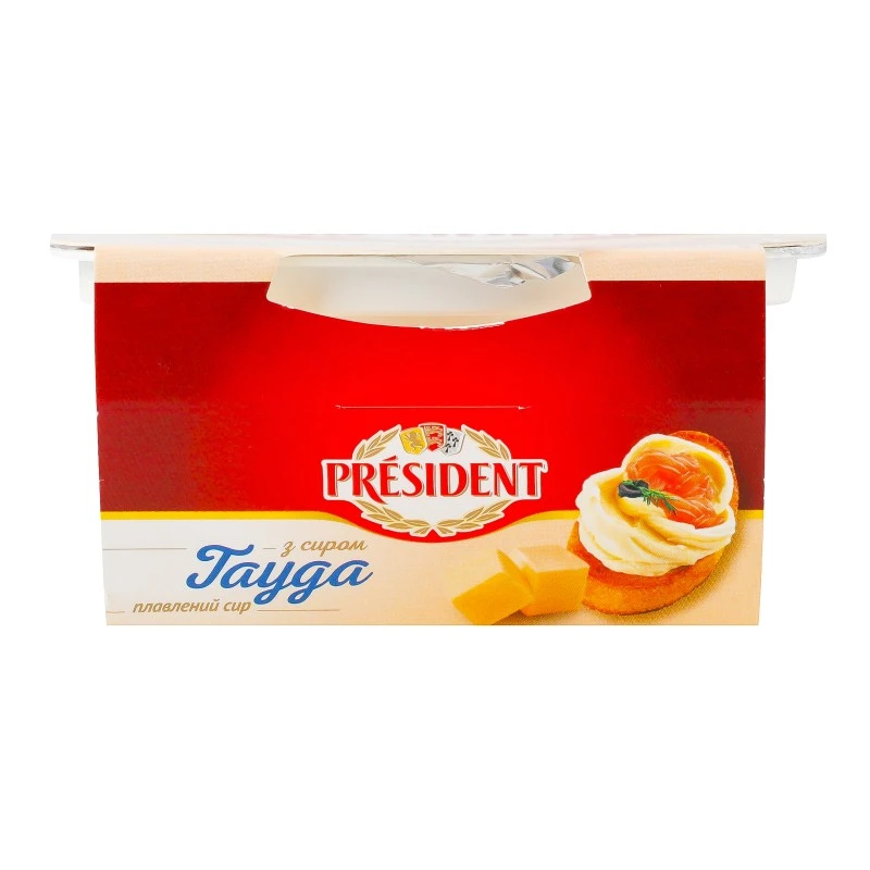 Сыр плавленый с творогом Гауда 45% стакан Президент, 150г
