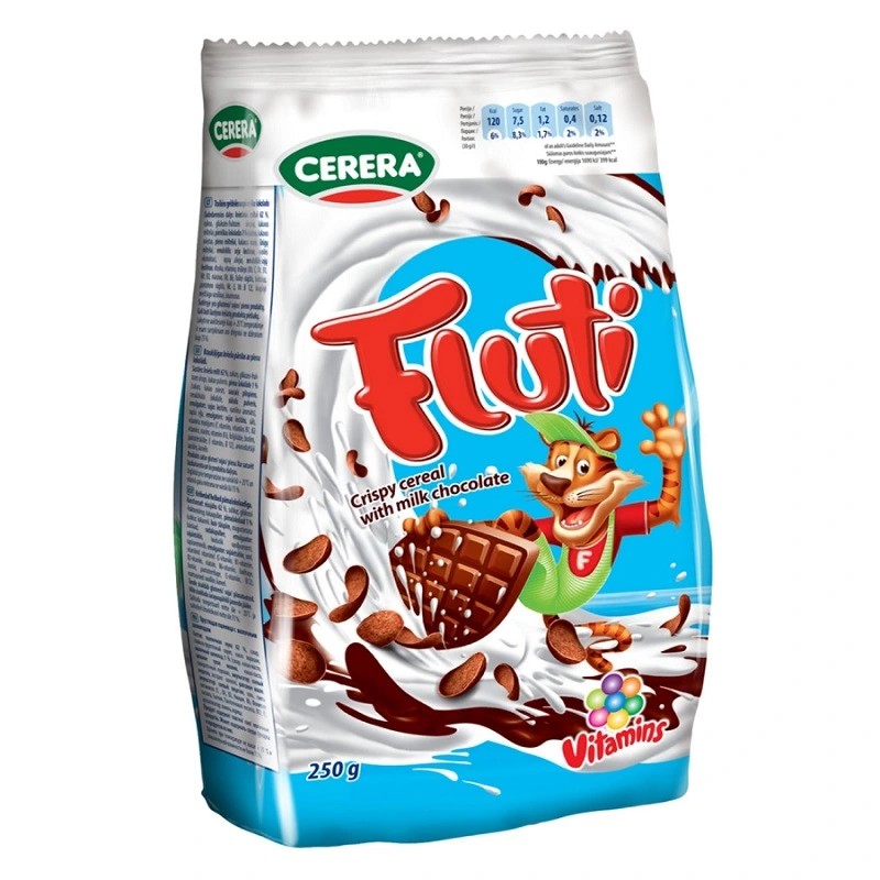 Завтрак сухой Хрустящие хлопья с молочным шоколадом Fluti Cerera, 250г