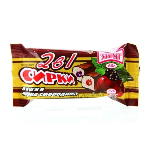 Сырок глазированный 15% 2в1 Вишня-смородина Злагода, 60 г