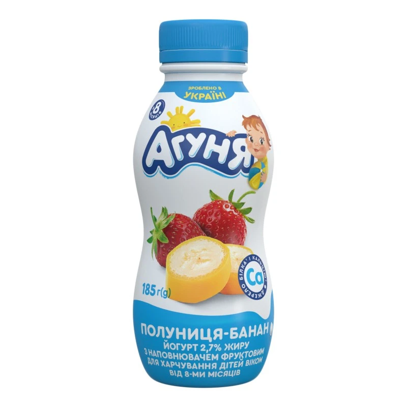 Йогурт 2.7% для детей Клубника-банан Агуня, 185 г