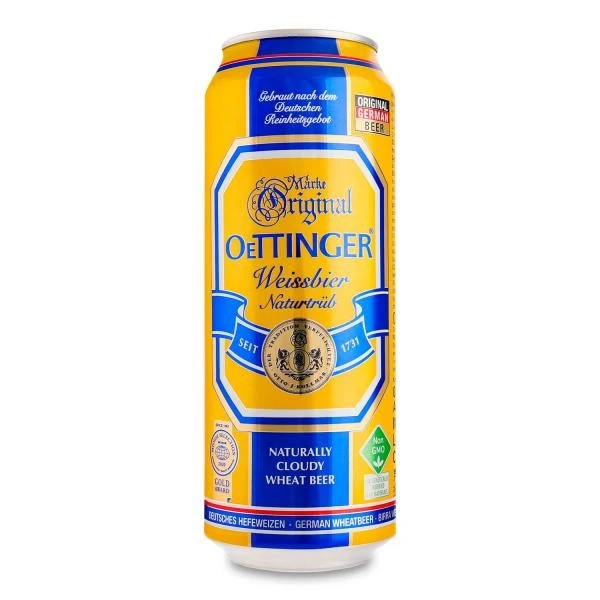 Пиво 4.9% светлое нефильтрованное пастеризованное Weissbier Oettinger ж/б 0.5л