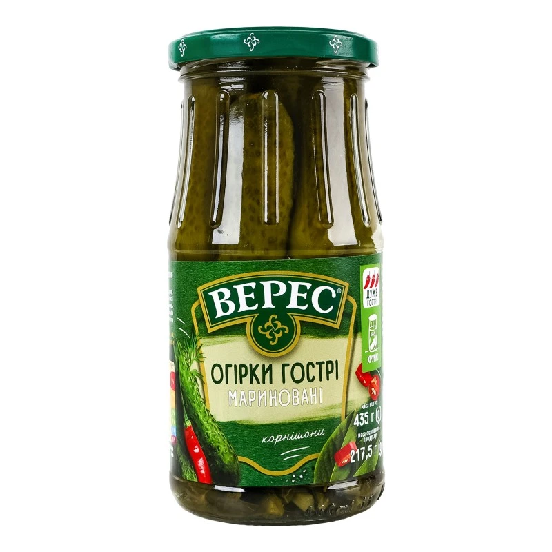 Маринованные огурцы остр. Верес, 435 г