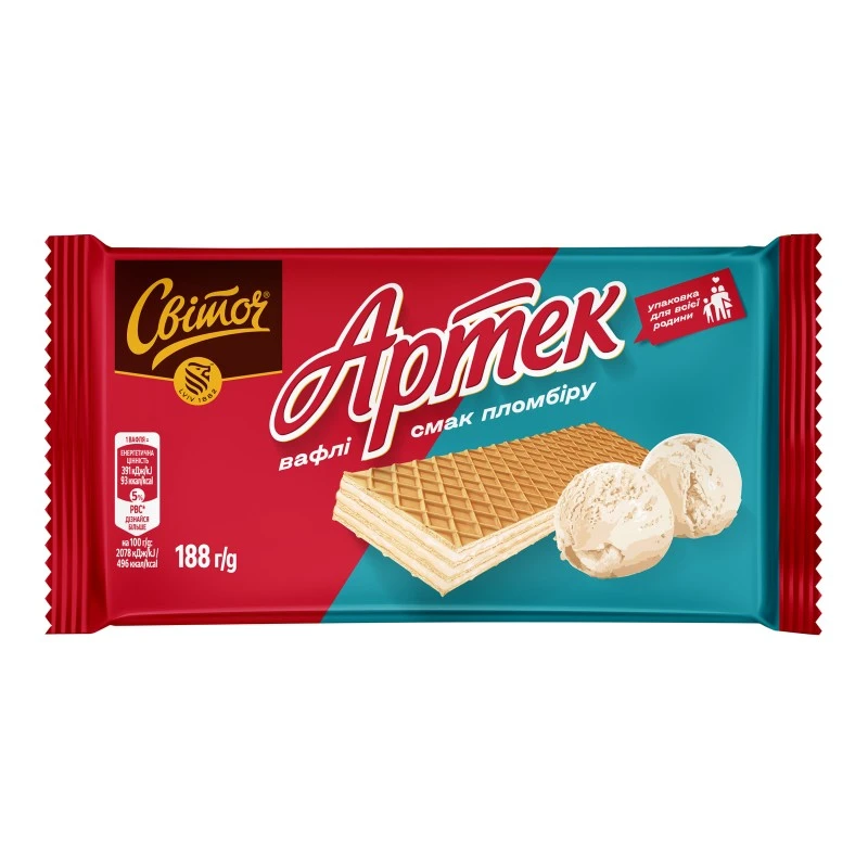 Вафли Артек семейние пломбир Свиточ, 188 г