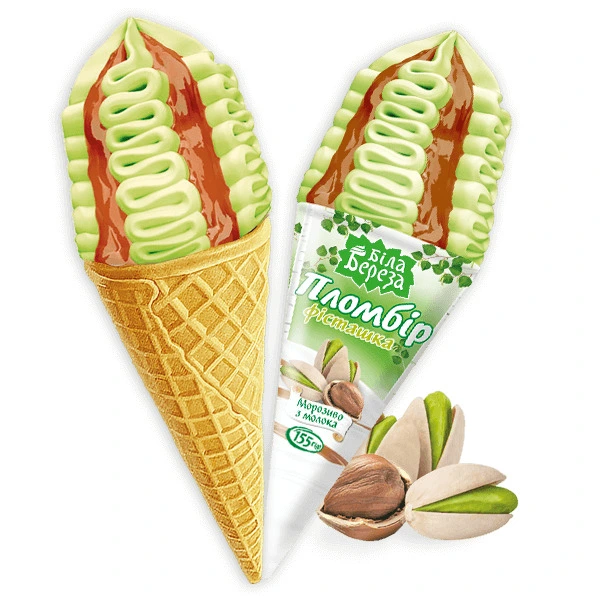 Мороженое рожок пломбир фисташка  Біла Береза, 155 г