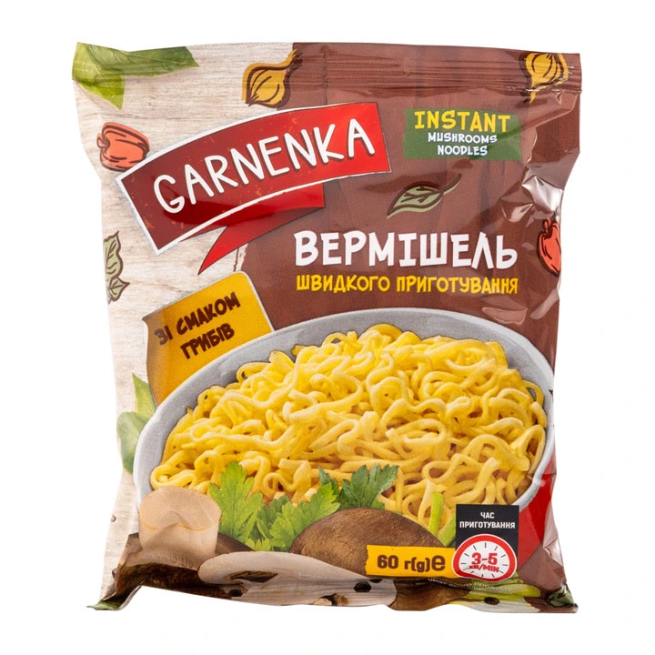 Вермишель быстрого приготовления со вкусом грибов Garnenka, 60 г