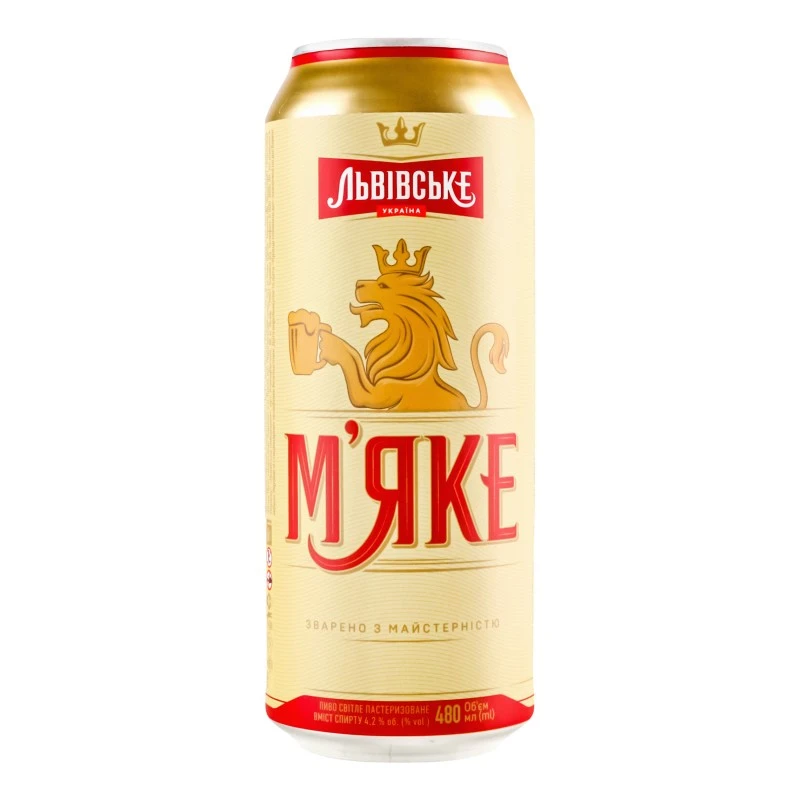 Пиво светлое Мягкое ж/б Львовское, 0.48 л
