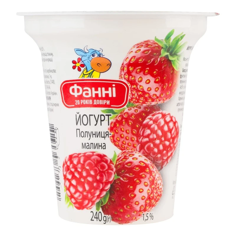 Йогурт с наполнителем клубника малина 1,5% Фанни, 240 г