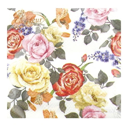 Салфетка столовая 33*33 см 2 слоя Дивные розы La Fleur, 16 шт/уп.