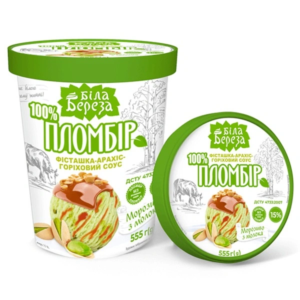 Мороженое пломбир фисташка-арахис Біла Береза, 555 г
