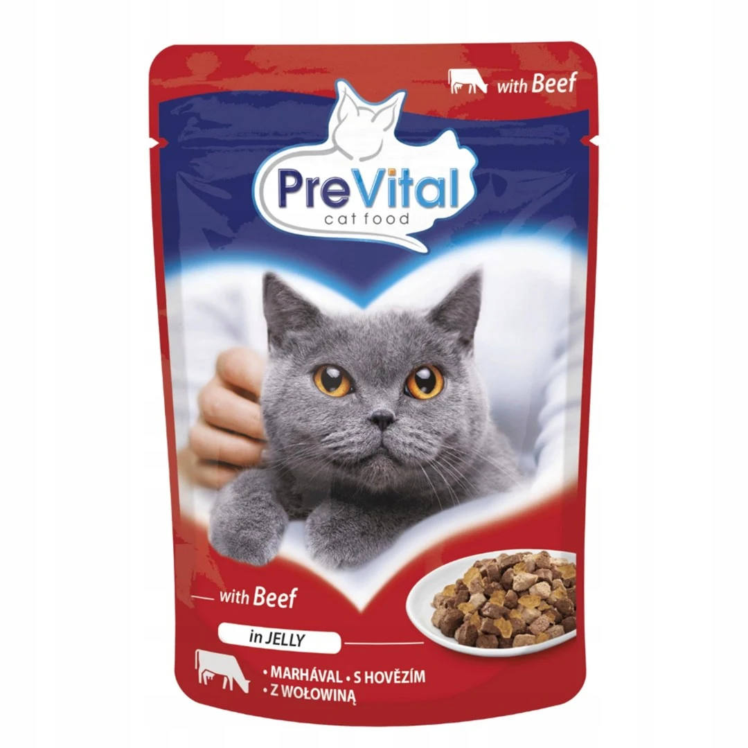Корм для котов желе говядина PreVital, 100 г