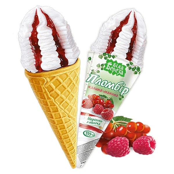 Мороженое рожок пломбир калина и малина Біла Береза, 155 г