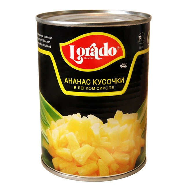 Ананасы кусочками в легком сиропе Lorado, ж/б 580г