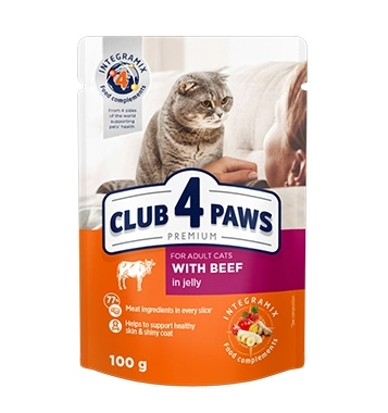 Корм для котов С говядиной в желе Premium Club 4 Paws, 100 г