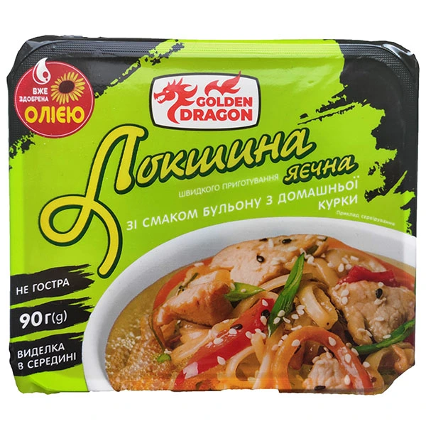 Лапша быстрого приготовления со вкусом куриного бульона Golden Dragon, 90 г