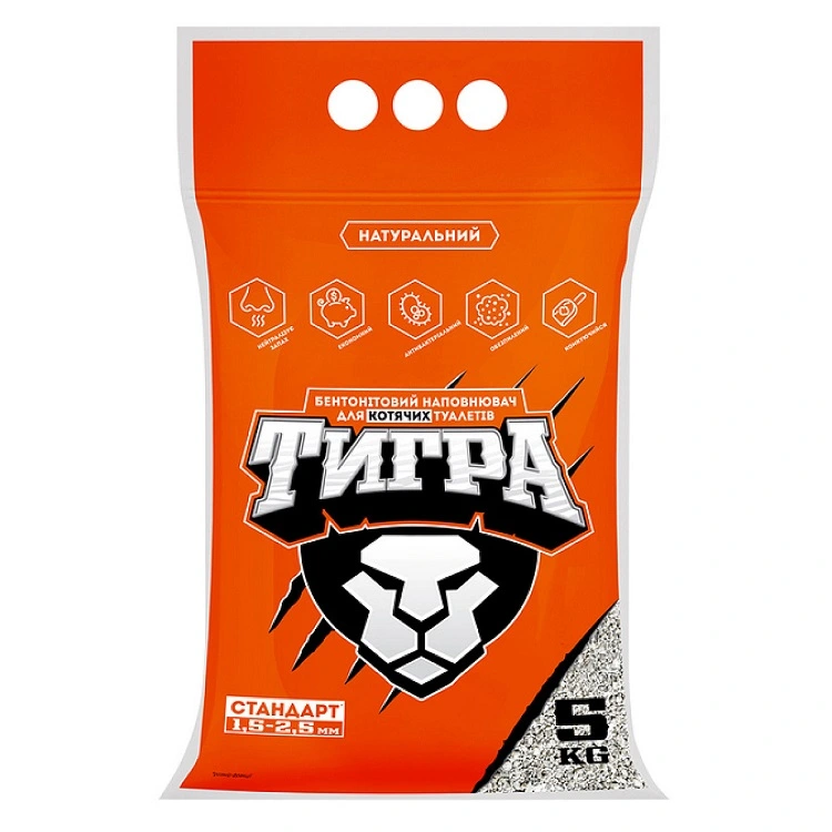 Гигиенический наполнитель бентонитовый средняя фракция Тигра, 5 кг