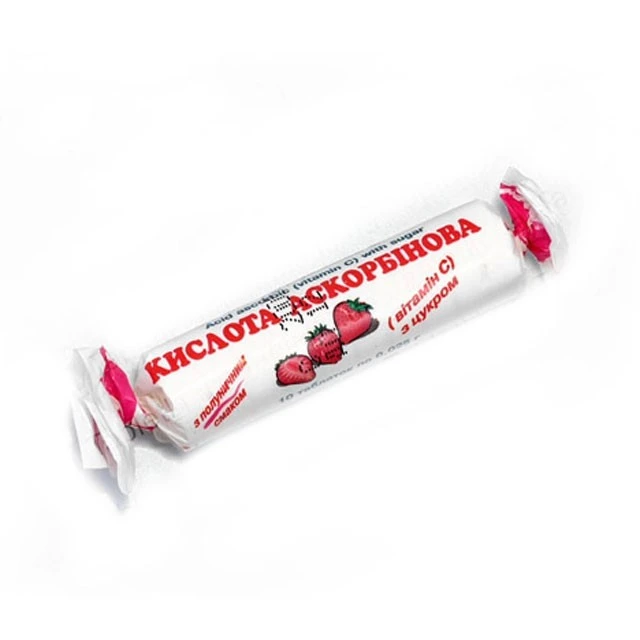 Диетическая добавка Аскорбинка с сахаром со вкусом клубники,КВЗ, 1 шт