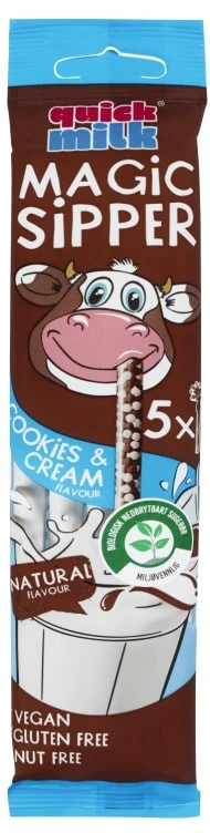 Соломинка д/молока д/детей от 3лет сахарная cо вкусом печенье с кремом Magic sipper Quick milk 5*6г