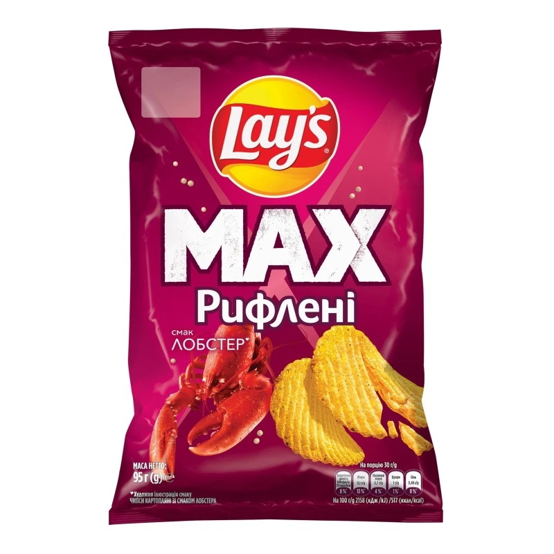 Чипсы картофельные Лобстер Рифленые Max Lay&#039;s, 95г
