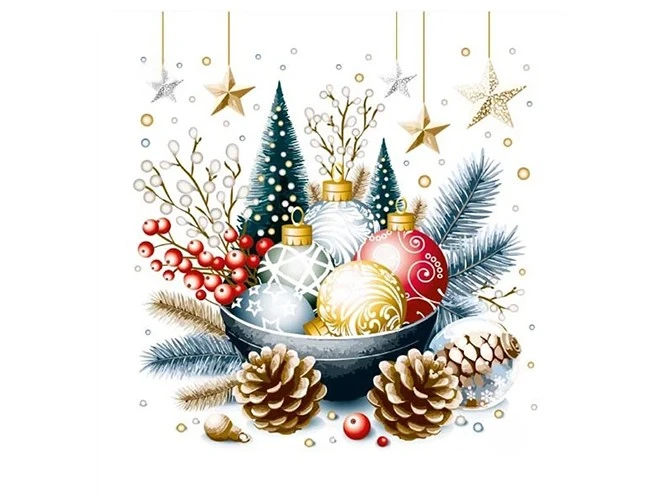 Салфетка столовая 33*33см, 2слои, игрушки и шышки La Fleu, 16шт