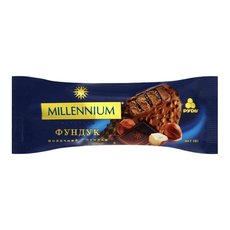 Мороженое эскимо Millenium молочный шоколад - фундук Рудь, 80 г