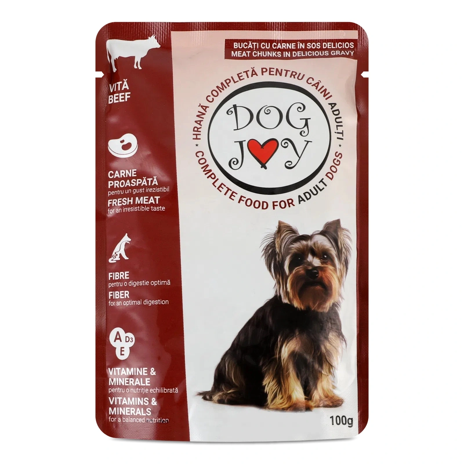 Корм влажный полнорационный для взрослых собак с говядиной в соусе Dog Joy д/п 100г