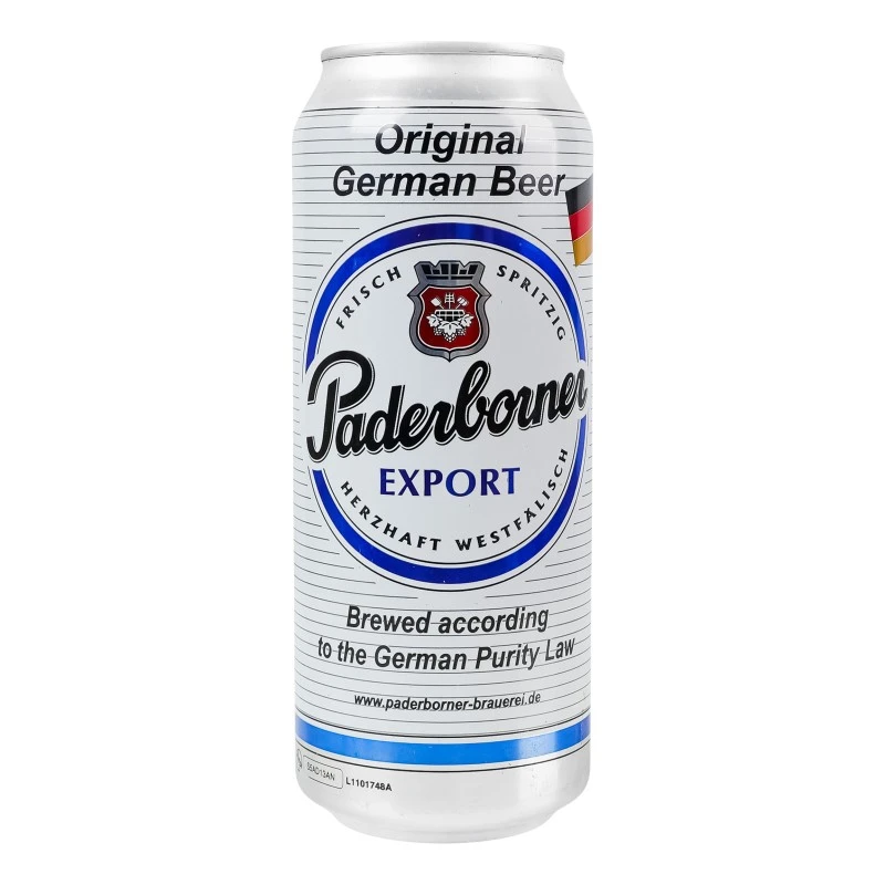Пиво 5.5% светлое фильтрованное солодовое пастеризованное Export ж/б Paderborner, 0.5л