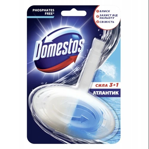 Блок для очистки унитаза Атлантик Сила 3в1 Domestos, 1 шт/уп.