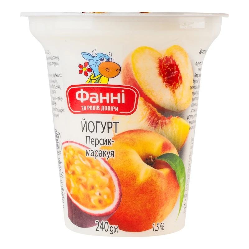 Йогурт с наполнителем персик-маракуя 1,5% Фанни, 240 г