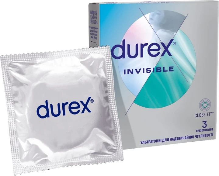Презервативы латексные с силиконовой смазкой Invisible Durex, 3 шт/уп.